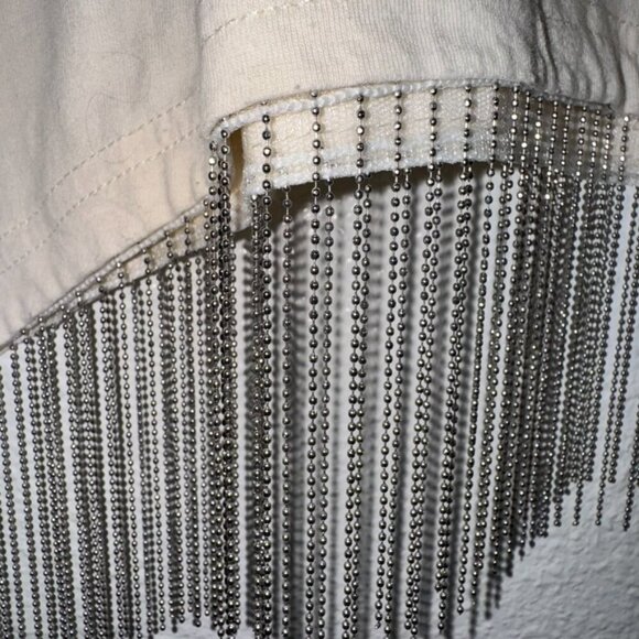 Goodie Two Sleeves Western Graphic Metal Chain Fringe Crop T-Shirt Medium - Picture 6 of 9